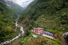The center and village set in a steep river valley